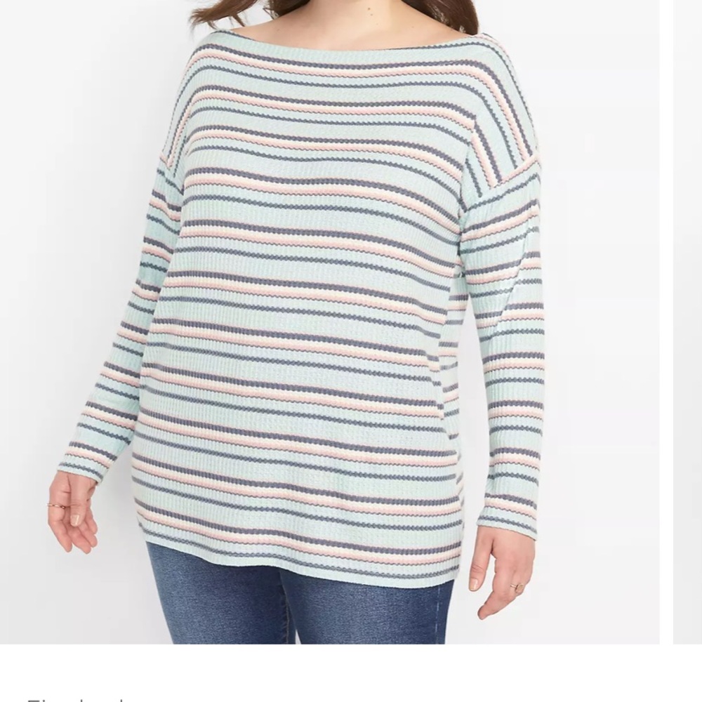 Wide Boat Neck Tunic Striped Waffle